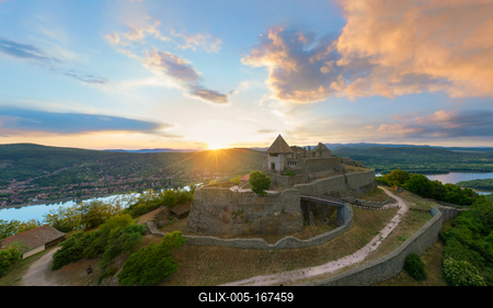 Amazing aerial landscapes about the Visegrad Castle in Hungary-stock-foto
