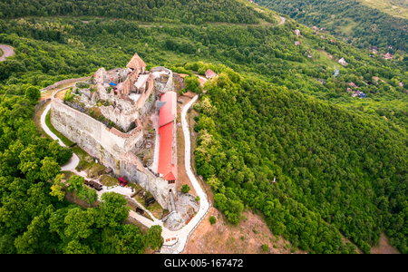 Amazing aerial landscapes about the Visegrad Castle in Hungary-stock-foto