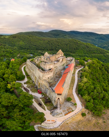 Amazing aerial landscapes about the Visegrad Castle in Hungary-stock-foto