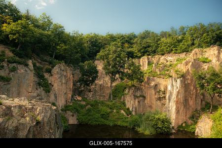 Flooded ancient stone quarry in Hungary near Sarospatak-stock-foto