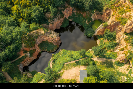 Flooded ancient stone quarry in Hungary near Sarospatak-stock-foto