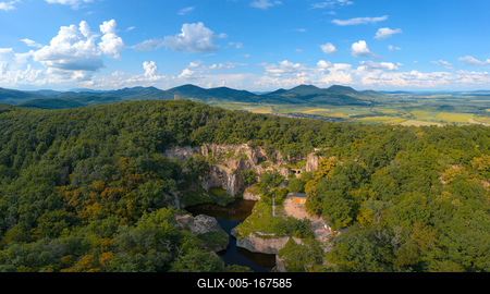 Flooded ancient stone quarry in Hungary near Sarospatak-stock-foto
