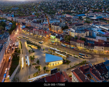 Aerial view about the Kalman Szell square-stock-foto