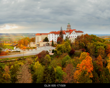 Fantastic arieal photo of Pannonhalama Benedictine abbey in Hungary.-stock-foto