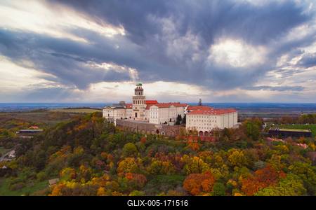 Fantastic arieal photo of Pannonhalama Benedictine abbey in Hungary.-stock-foto