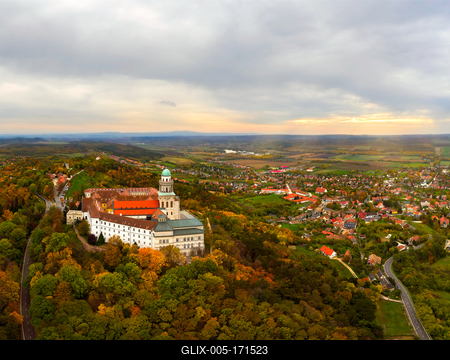 Fantastic arieal photo of Pannonhalama Benedictine abbey in Hungary.-stock-foto