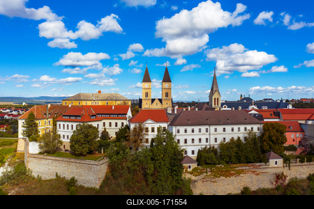 Veszprem city castle aera in aerial photo-stock-foto