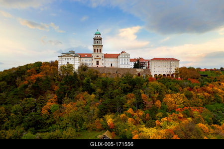 Fantastic arieal photo of Pannonhalama Benedictine abbey in Hungary.-stock-foto
