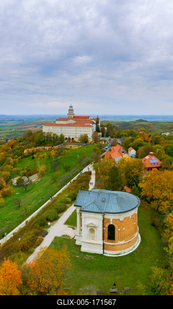 Fantastic arieal photo of Pannonhalama Benedictine abbey in Hungary.-stock-foto