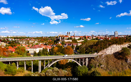 Veszprem city castle aera in aerial photo-stock-foto