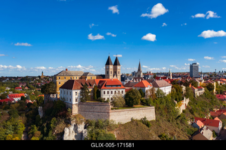 Veszprem city castle aera in aerial photo-stock-foto