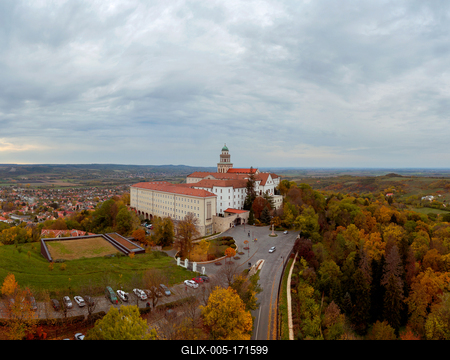 Fantastic arieal photo of Pannonhalama Benedictine abbey in Hungary.-stock-foto