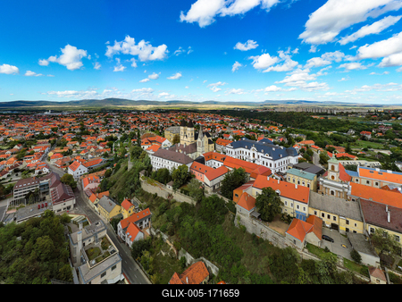Veszprem city castle aera in aerial photo-stock-foto