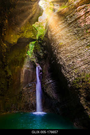 Amazing view about the kozjak waterfall in Triglav national park Slovenia.-stock-foto