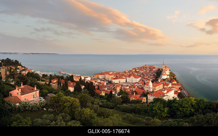 Panoramic photo about piran old town in Slovenia-stock-foto