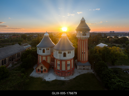 Renovated towers in an abandoned aera-stock-foto