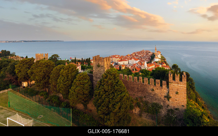 Panoramic photo about piran Slovenia-stock-foto