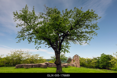 Schlosberg temple riuns in Macseknadasd Hungary-stock-foto