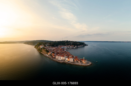 Panoramic photo about piran Slovenia-stock-foto
