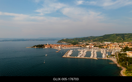 Aerial cityscape about Izola town Slovenia-stock-foto