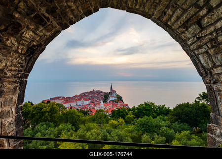 Panoramic photo about piran old town in Slovenia-stock-foto