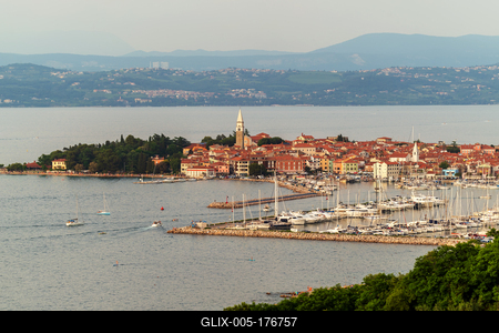 Aerial cityscape about Izola town Slovenia-stock-foto
