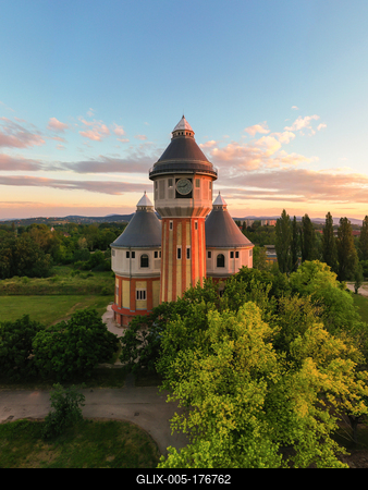 Renovated towers in an abandoned aera-stock-foto