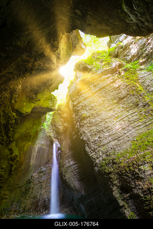 Amazing view about the kozjak waterfall in Triglav national park Slovenia.-stock-foto