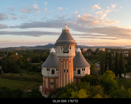 Renovated towers in an abandoned aera-stock-foto