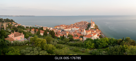 Panoramic photo about piran Slovenia-stock-foto