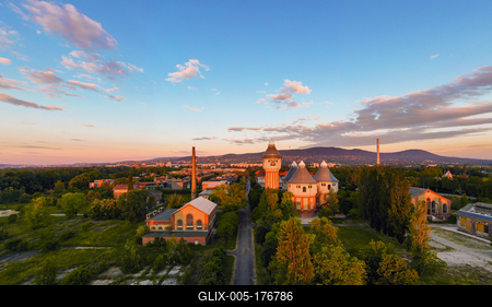 Renovated towers in an abandoned aera-stock-foto