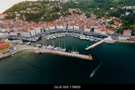 Harbor of Piran city Slovenia-stock-foto