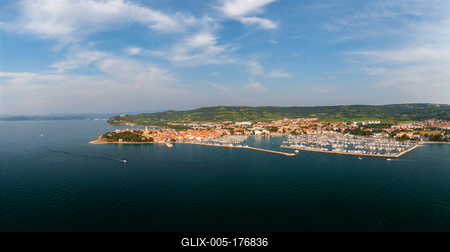 Aerial cityscape about Izola town Slovenia-stock-foto