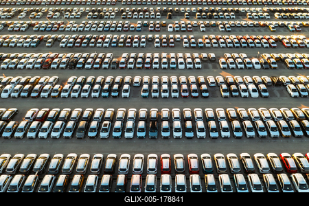 Aerial view new cars lined up in the parking station-stock-foto