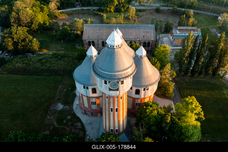 Renovated towers in an abandoned aera-stock-foto