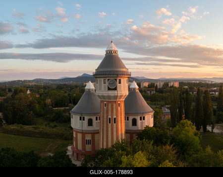 Renovated towers in an abandoned aera-stock-foto
