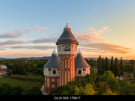 Renovated towers in an abandoned aera-stock-foto