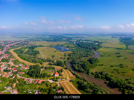 Aerial view about Onod village with sajo river-stock-foto