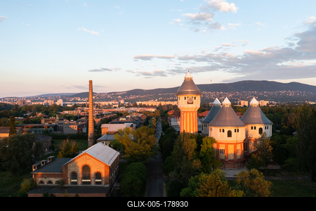 Renovated towers in an abandoned aera-stock-foto