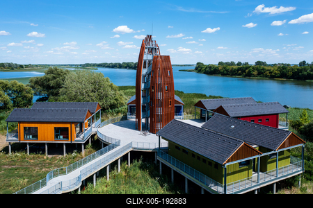 lookoutt tower on Tisza lake Hungary. Next to Kiskore town. Built in 2021.-stock-foto