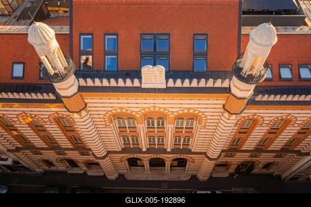 Rumbach sebestyen Street Synagogue aerial view. Near by   the famous Dohany street synagogue. amazing renewef space. Built in 1870-73. designed the architect Otto Wagner.-stock-foto