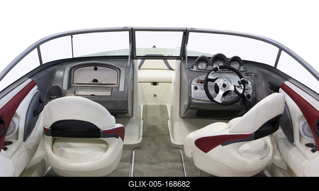 Luxury boats leading cab white leather chairs.-stock-foto