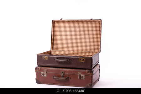 vintage brown suitcases on white background-stock-foto