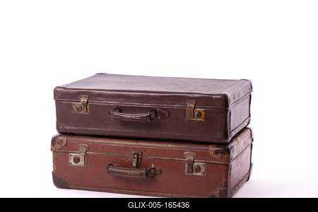 vintage brown suitcases on white background-stock-foto