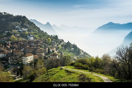 Village of Brč, Monte Brč, Lugano, Lake Lugano, Lago di Lugano, Canton Ticino, Switzerland-stock-foto