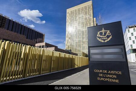Court of Justice of the European Union, CURIA, ECJ, golden office towers in the Kirchberg Plateau European Quarter, Luxembourg-stock-foto