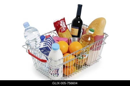 Shopping basket full of groceries-stock-foto