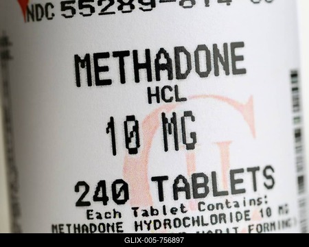 Label on a bottle of Methadone tablets-stock-foto