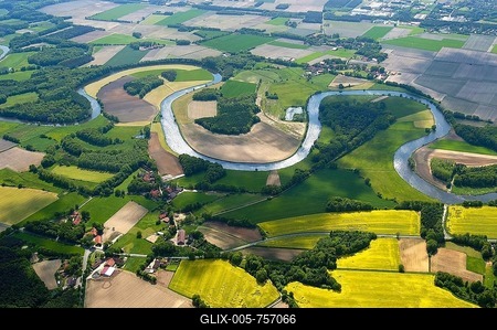 Aerial view, river landscape, Ems River, Emsbüren, Lower Saxony, Germany-stock-foto