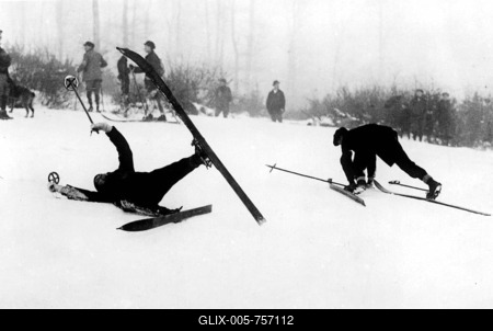 Winter sports, two fallen skiers, 1920s, exact location unknown, Germany-stock-foto